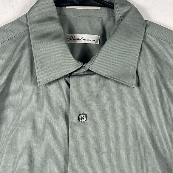 🔥 KENNETH COLE New York Cotton Gray Pinstriped LS Button Shirt Sz M - PERFECT - Picture 4 of 10